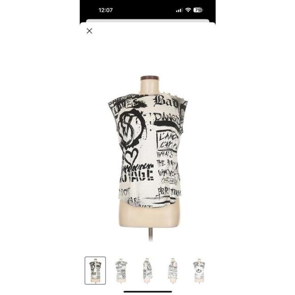 Balmain Tops - Victoria's Secret BALMAIN Sleeveless Button Top Tank Tee Shirt Graffiti